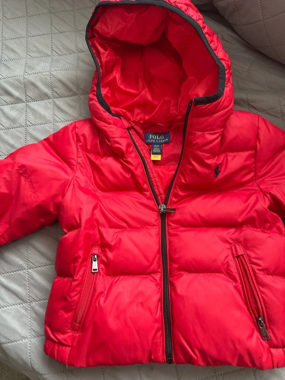 Ralph Lauren Red Puffer Hooded Jacket for Kids